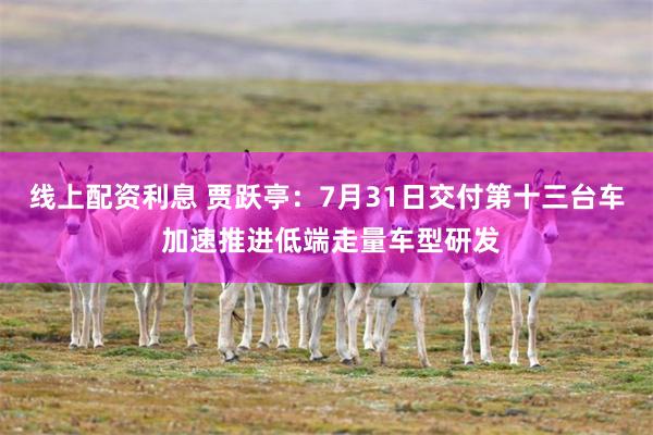 线上配资利息 贾跃亭：7月31日交付第十三台车 加速推进低端走量车型研发